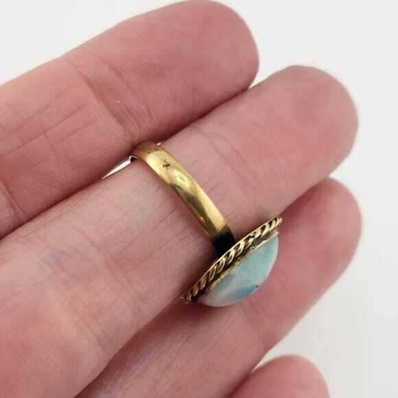 Larimar Size 6 Ring Ocean Sky Blue Cabochon Vintage Sterling Silver Rope Edging - Picture 5 of 12